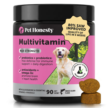 HOT10-in-1 Dog Multivitamin Supplement with Glucosamine & Probiotics - Hip & Joint Support, Digestive Health, Immune Support, Heart & Skin - All-in-One Daily Vitamins & Omega-3s (Peanut Butter, 90 ct)