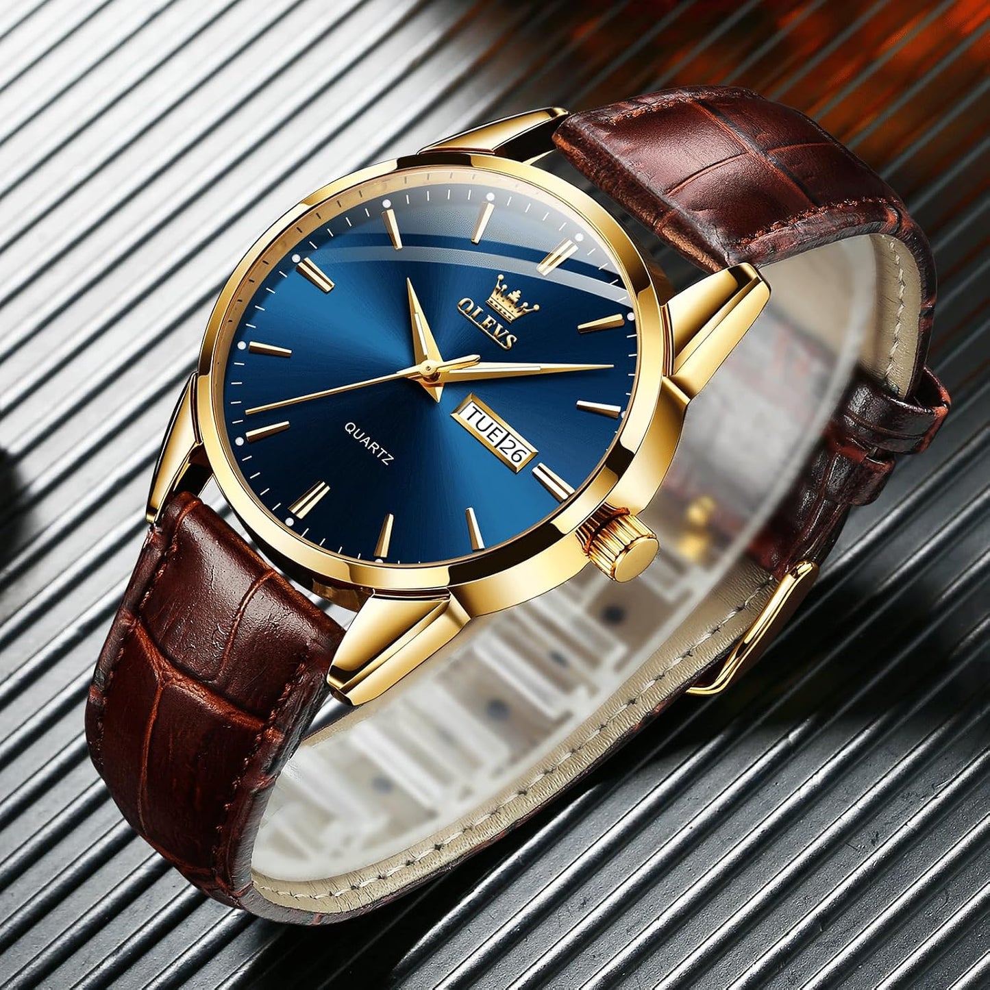 HOTQBAIZI Men's Casual Leather Watch, Easy to Read Three-Hand Analog Stainless Steel Watches for Men, Minimalist Day Date Waterproof Luminous Mens Quartz Wristwatch