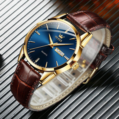 HOTQBAIZI Men's Casual Leather Watch, Easy to Read Three-Hand Analog Stainless Steel Watches for Men, Minimalist Day Date Waterproof Luminous Mens Quartz Wristwatch