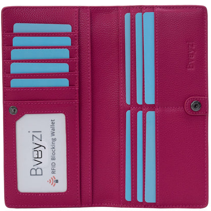 HOTBveyzi Ultra Slim Thin Leather RFID Blocking Credit Card Holder Bifold Clutch Wallets for Women
