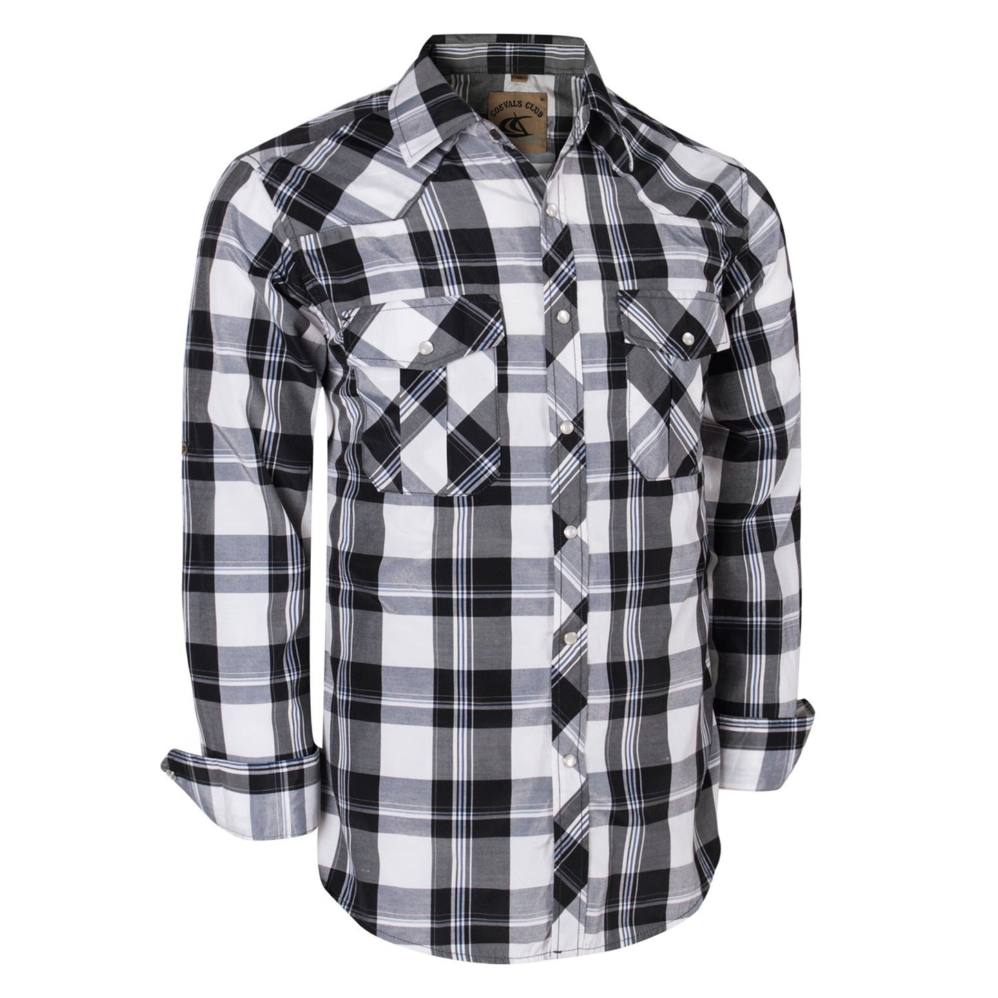 HOTCOEVALS CLUB Men's Western Pearl Snap Button Up Casual Cowboy Long Sleeve Two Pockets Work Shirts