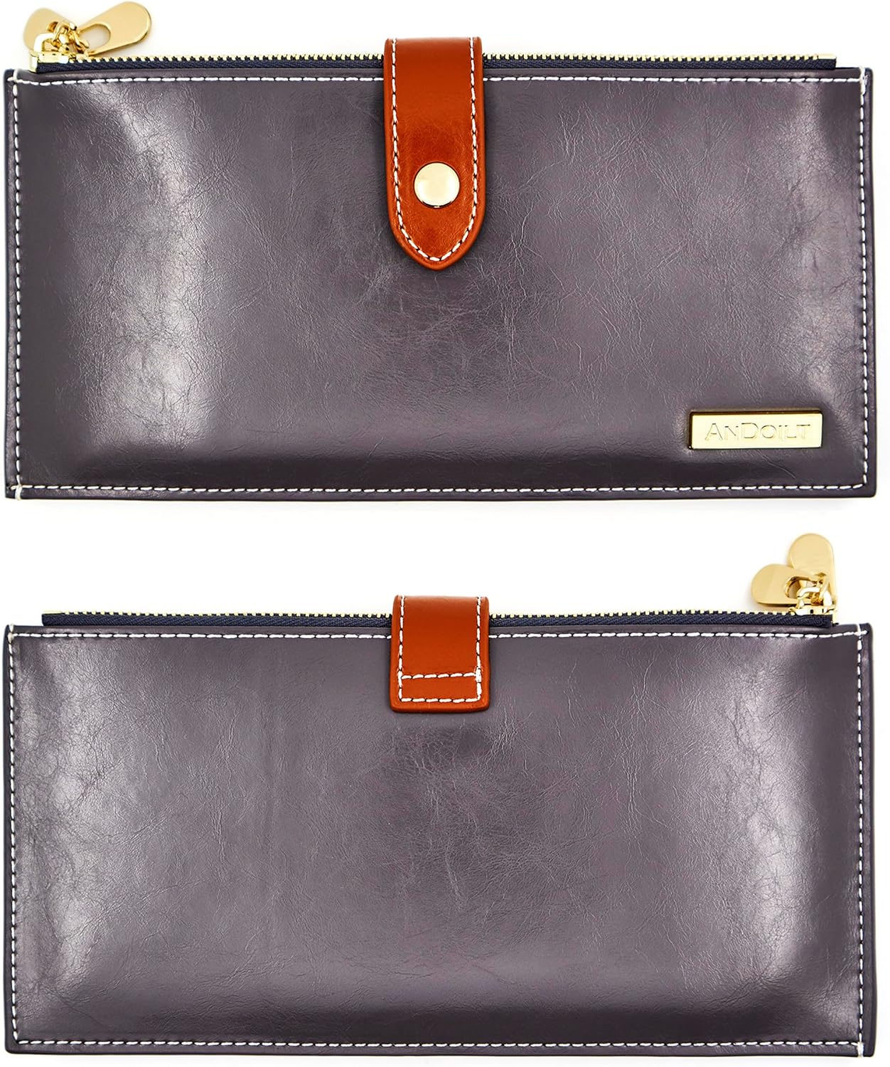 HOTANDOILT Women's Genuine Leather Wallet RFID Blocking Credit Card Holder Zipper Purse Cell Phone Handbag