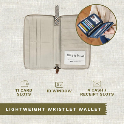 HOTBella Taylor Wrist Strap Wallet, Quilted Wristlet for Women | Lightweight, RFID blocking wristlet wallet, 11 card organizer, 4 cash/receipt slots, secure zipper, holds more, stays slim