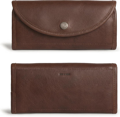 HOTHide & Drink, Full Grain Leather Snap Clutch Wallet for Women, Money Holder and Card Organizer with Zippered Pouch, Handmade, Bourbon Brown