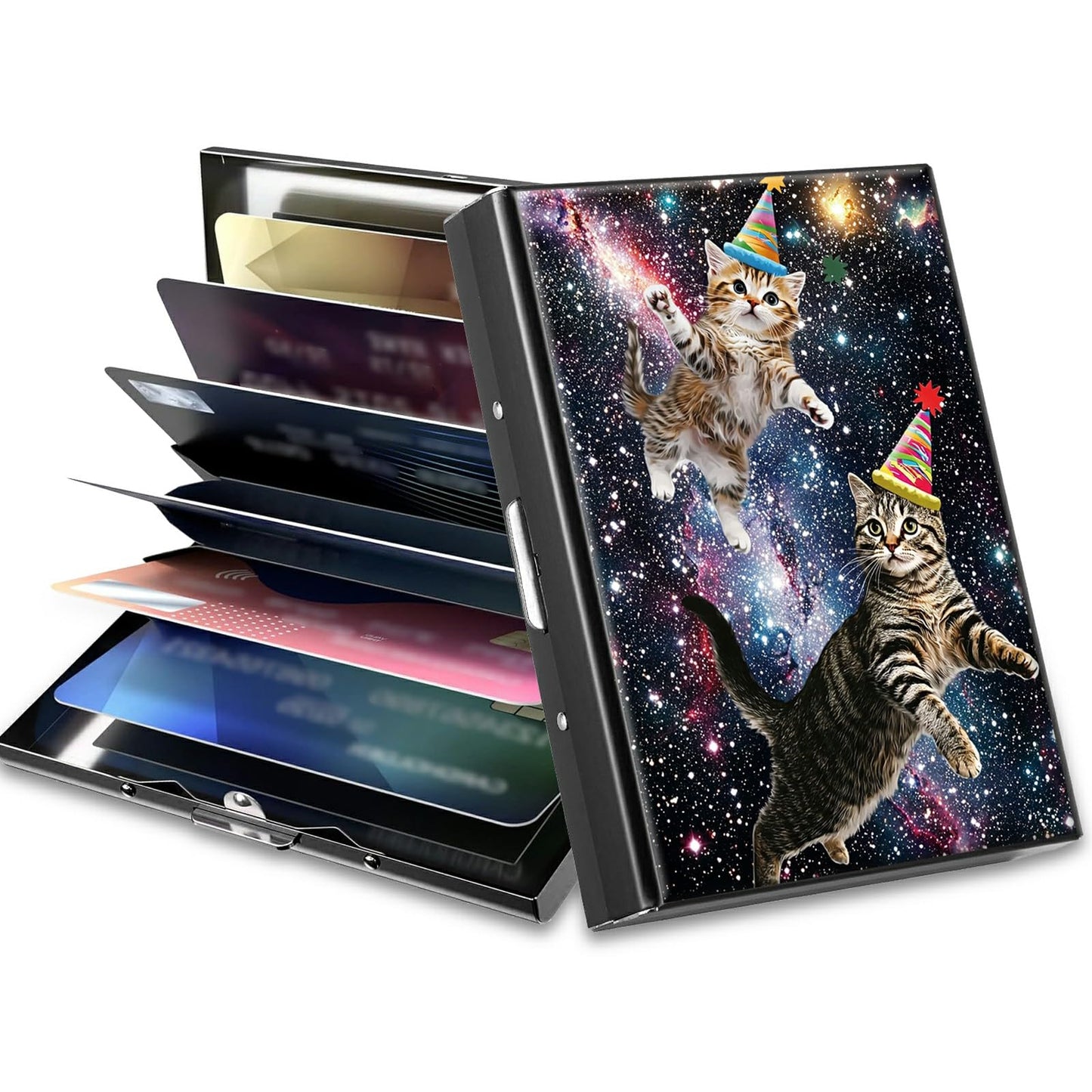 HOTCute Credit Card Holder with Zipper, Crow Skull RFID-Blocking Card Case Small Wallet for Women Men, Multi-slot Card Organizer Case Travel Accordion Wallet