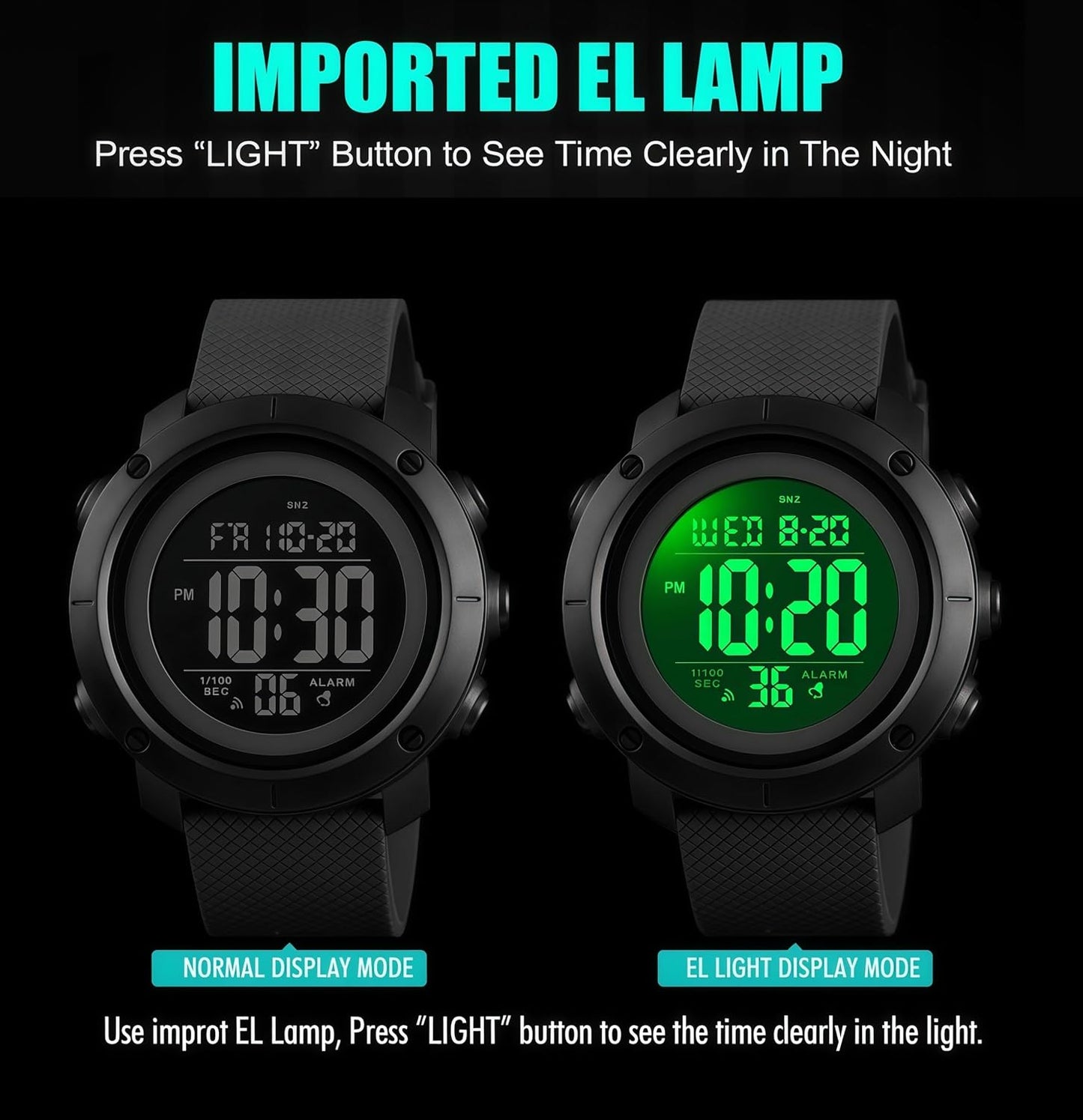 HOTSNE Digital Watch Sports Waterproof Military Back Light Small Watch for Men Black 1426