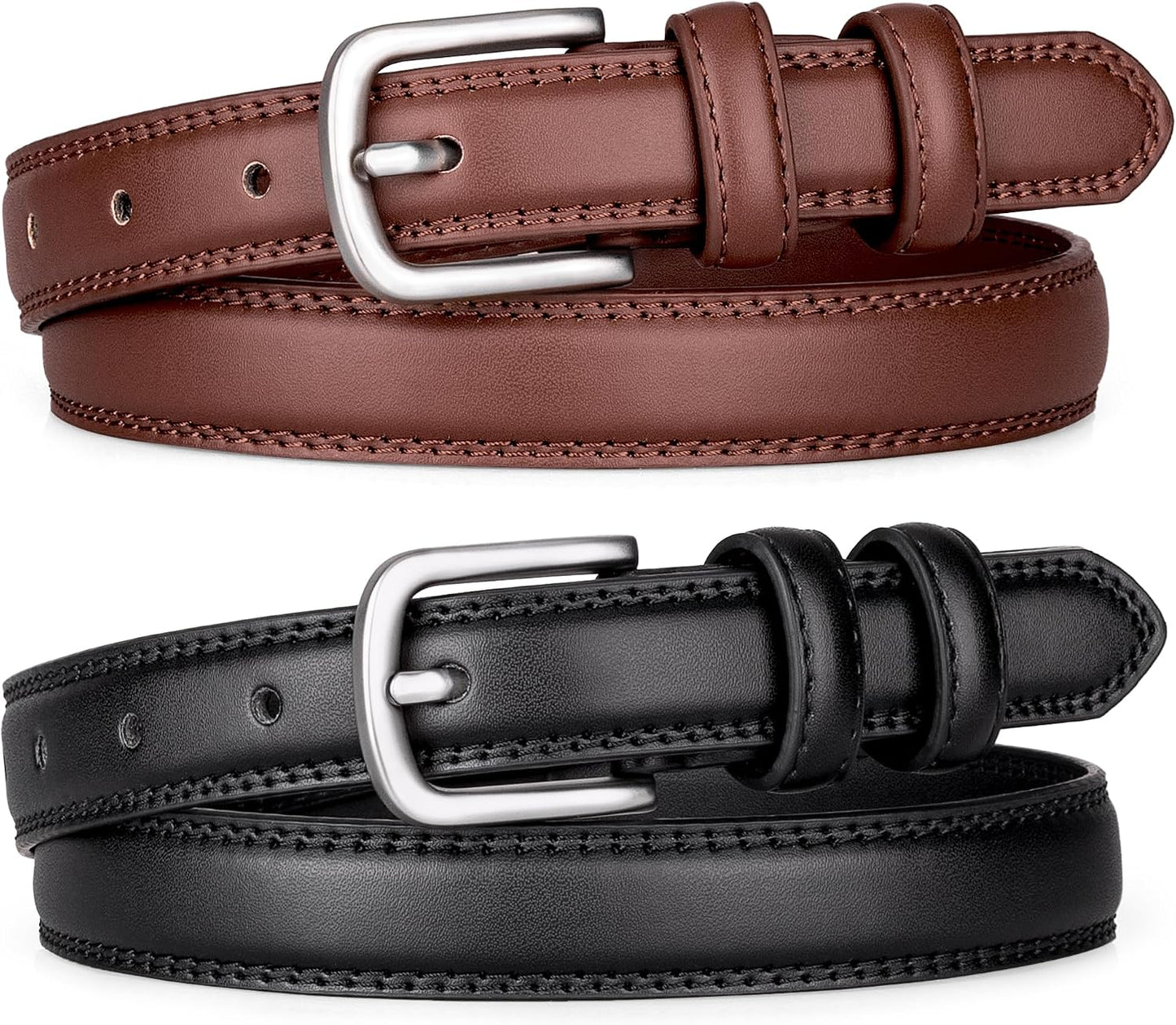 HOT2 Pack Leather Belts for Women Trendy, Women's Belts for Jeans Pants Dresses with Silver Buckle