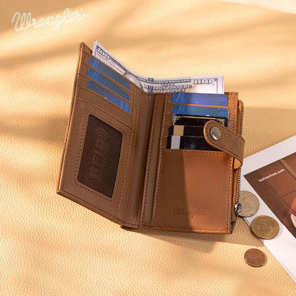 HOT× Wrangler Small Wallet for Women Designer Bifold Wallet Embossed Women'S Wallets, Card Cases & Money Organizers, Brown
