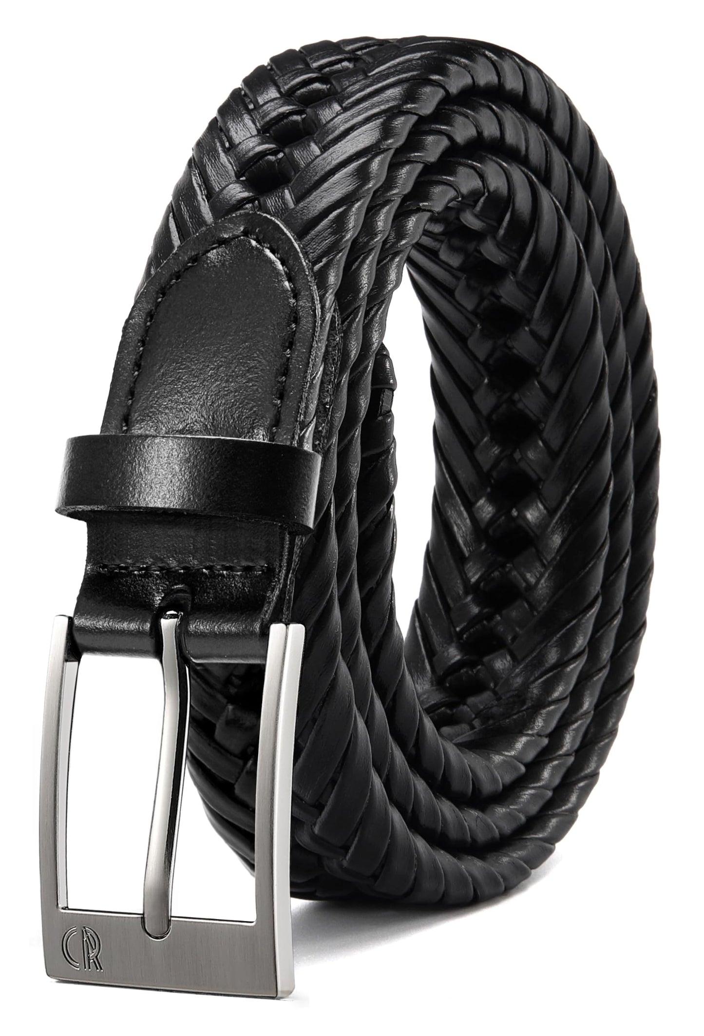 HOTCHAOREN Leather Braided Belts for Men - 1 1/8" Mens Casual Woven Leather Belt for Dress Pant