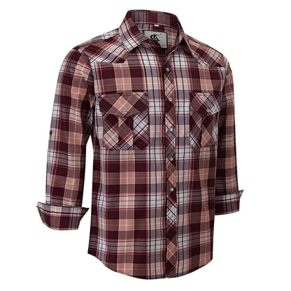 HOTCOEVALS CLUB Men's Western Pearl Snap Button Up Casual Cowboy Long Sleeve Two Pockets Work Shirts