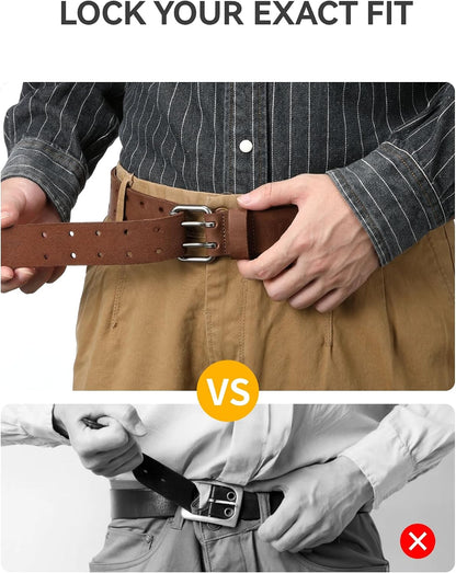 HOTCHAOREN Work Belts for Men, Leather Belt Heavy Duty for Daily Wear | Genuine Leather, Solid Buckle, Casual Wear, Everyday Dress, Gift Box
