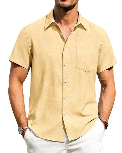 HOTAlimens & Gentle Mens Linen Shirts Short Sleeve Button Down Shirts Wrinkle Free Casual Vacation Beach Summer Tops