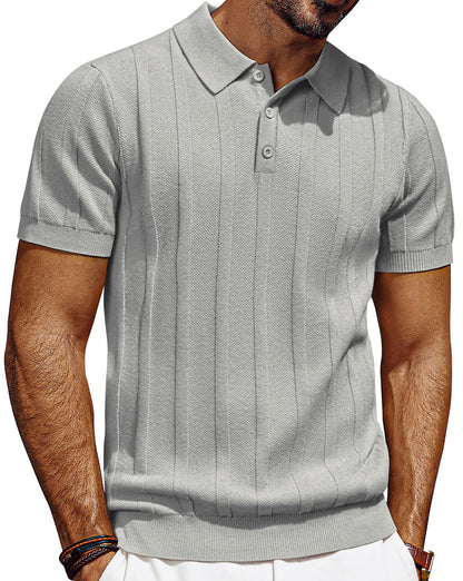 HOTPJ PAUL JONES Mens Polo Shirts Short Sleeve Textured Knit Polo Shirt Ribbed Casual Golf Shirts