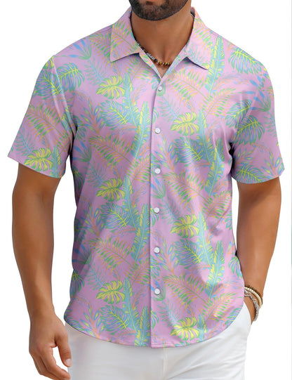 HOTELETOP Men's Hawaiian Shirt Summer Stretch Short Sleeve Tropical Beach Button Down Casual Shirt
