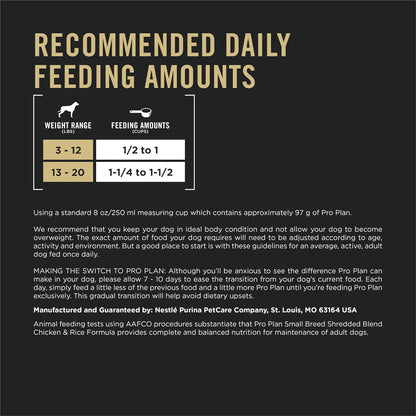 HOTPurina Pro Plan Small Breed Dog Food With Probiotics for Dogs, Shredded Blend Chicken & Rice Formula - 6 lb. Bag