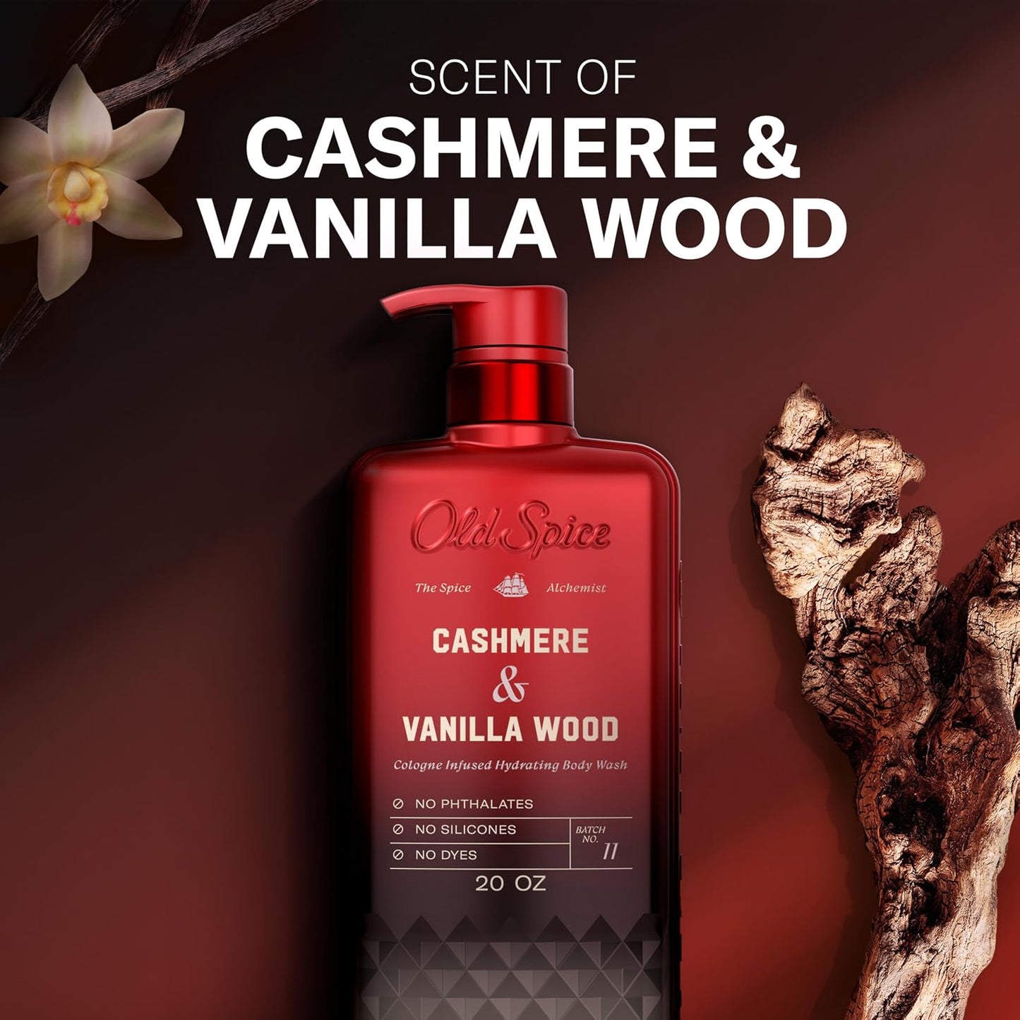 HOTOld Spice Body Wash for Men, The Spice Alchemist Collection, 24/7 Cologne Infused Hydration, No Trade Off Formula, Free of Phthalates Silicones & Dyes, Cashmere + Vanilla Wood Scent, 20 oz