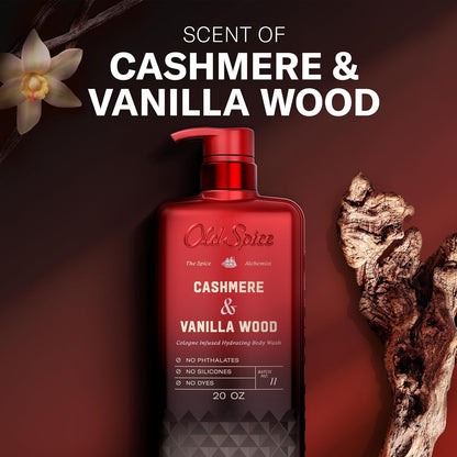 HOTOld Spice Body Wash for Men, The Spice Alchemist Collection, 24/7 Cologne Infused Hydration, No Trade Off Formula, Free of Phthalates Silicones & Dyes, Cashmere + Vanilla Wood Scent, 20 oz