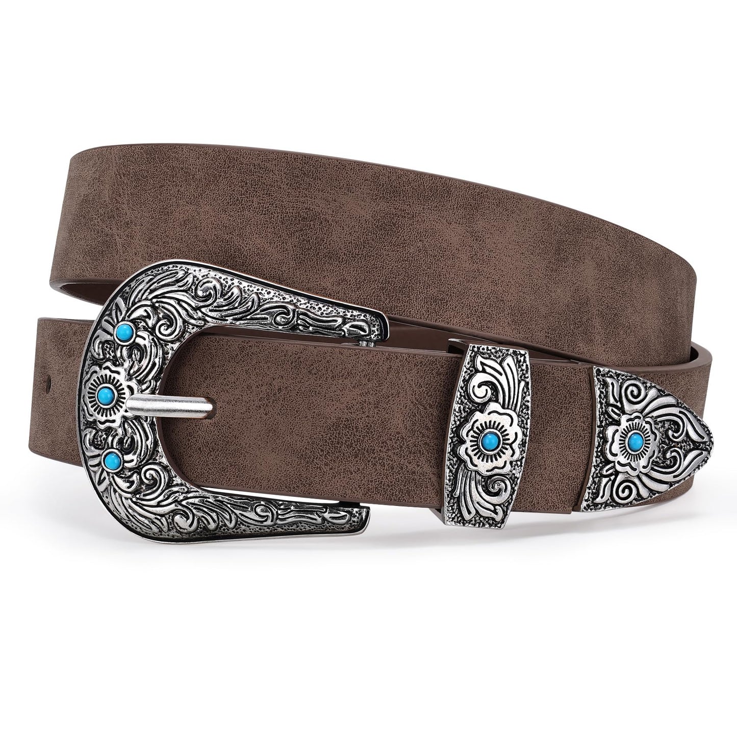 HOTXZQTIVE Western Belt for Women, Cowgirl Cowboy Suede Leather Belt for Jeans Pants, Country Belts with Vintage Buckle