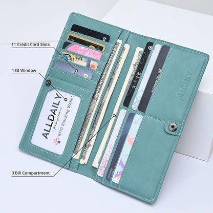 HOTAlldaily Ultra Slim Thin Women Wallet RFID Blocking Credit Card Holder Bifold Long Ladies Billfold (Purist Blue)