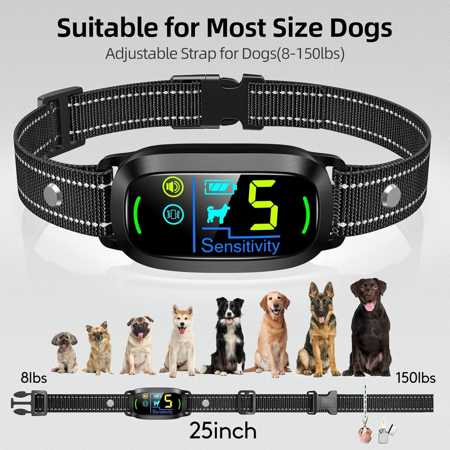 HOTFAFAFROG Dog Bark Collar, Rechargeable Smart Collar, Anti Barking Training Collar with 5 Adjustable Sensitivity Beep Vibration, Bark Collar for Large Medium Small Dogs (Black)