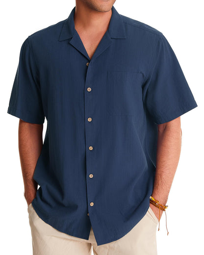 HOTAlimens & Gentle Mens Linen Shirts Cotton Hawaiian Shirts Short Sleeve Button Down Shirts Casual Summer Beach Tops