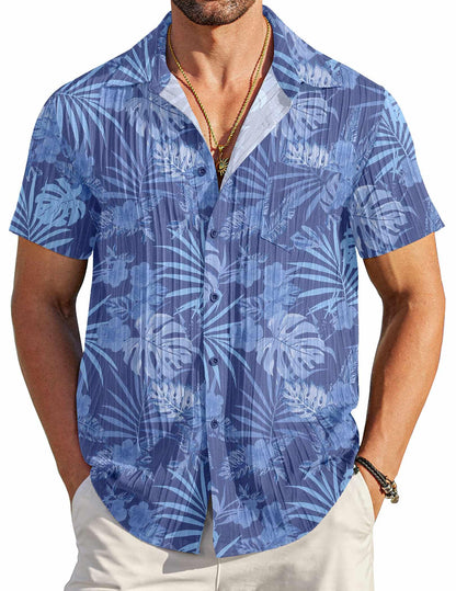 HOTCOOFANDY Men's Casual Button Down Shirts Short Sleeve Textured Summer Beach Shirt with Pocket