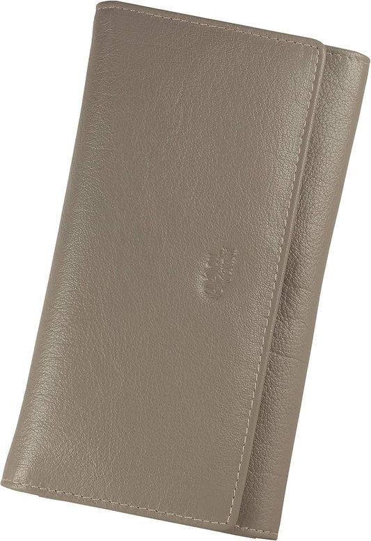 HOTWomen's Top Grain Leather Wallet, RFID Blocking Bifold clutch, 17 Card Slots, Zip Pocket Organizer, Elegant Gift for Women — Birthday, Valentine, Anniversary - TAUPE