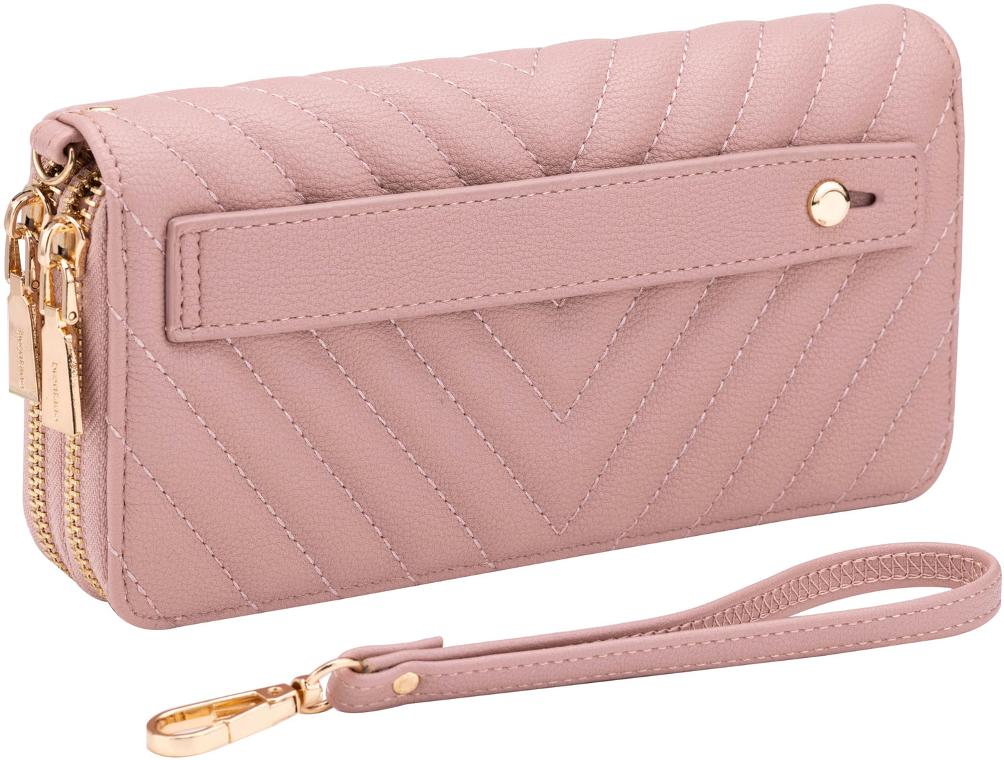 HOTB BRENTANO Vegan Leather Double Zipper Pocket Wallet with Grip Hand Strap (BLUE GLITTER)