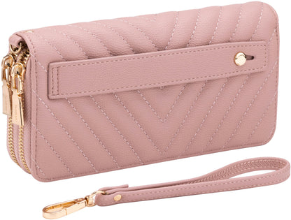 HOTB BRENTANO Vegan Leather Double Zipper Pocket Wallet with Grip Hand Strap (BLUE GLITTER)