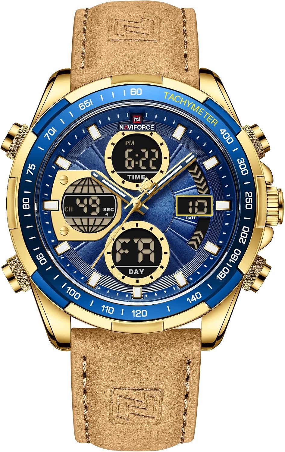 HOTNAVIFORCE Men's Military Digital Watches Analog Quartz Waterproof Watch Sport Multifunctional Leather Wristwatch