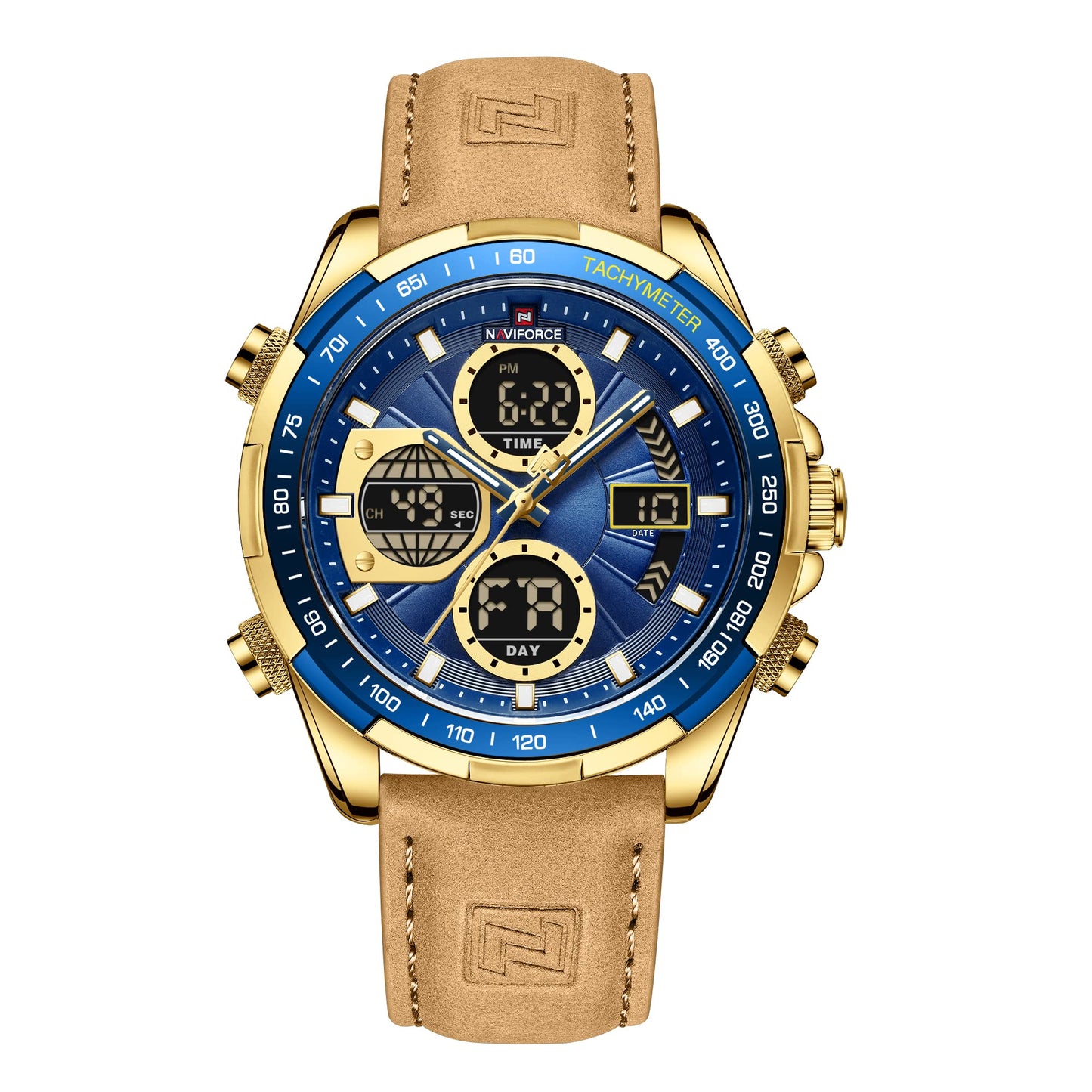HOTNAVIFORCE Men's Military Digital Watches Analog Quartz Waterproof Watch Sport Multifunctional Leather Wristwatch