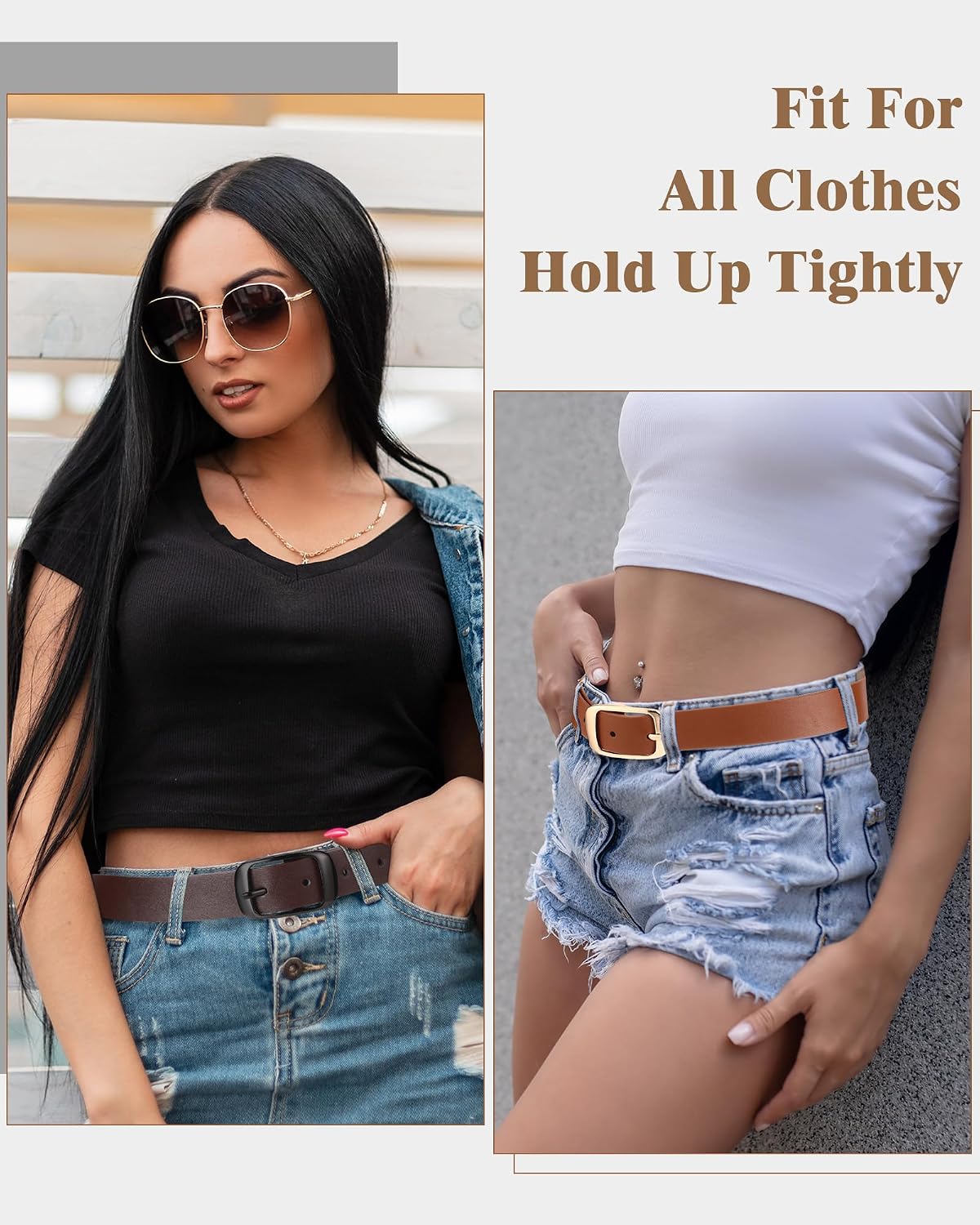 HOTSATINIOR 5 Pack Women Leather Belts for Jeans Ladies Waist Belt Women's Belt with Pin Buckle for Pants Dress