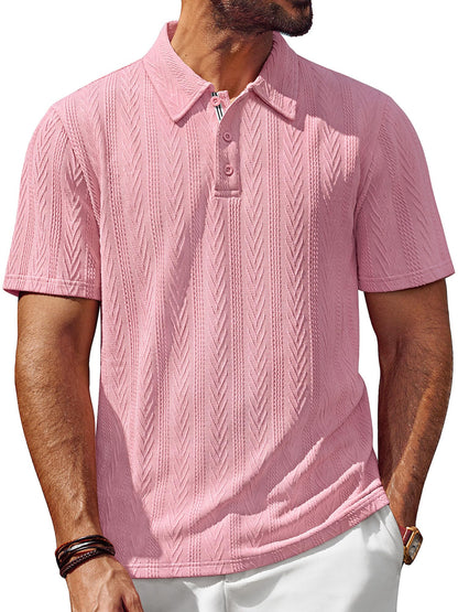 HOTPJ PAUL JONES Mens Polo Shirts Short Sleeve Knit Polo | Textured Knit Polo Shirt, Contrast Striped Placket, Golf Collared, Regular Fit, Stretchy, Wrinkle-free, Breathable, Old Money