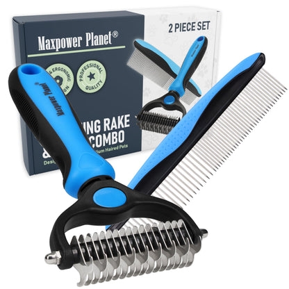 HOTMaxpower Planet Original Pet Grooming Rake - Double-Sided Deshedding Dematting Tool, Undercoat Rake for Dogs & Cats, Extra-Wide Dog Grooming Brush & Deshedder Comb for Long Hair, Reduces Shedding 95%