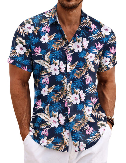 HOTCOOFANDY Men's Linen Shirts Short Sleeve Casual Shirts Button Down Shirt for Men Beach Summer Wedding Shirt