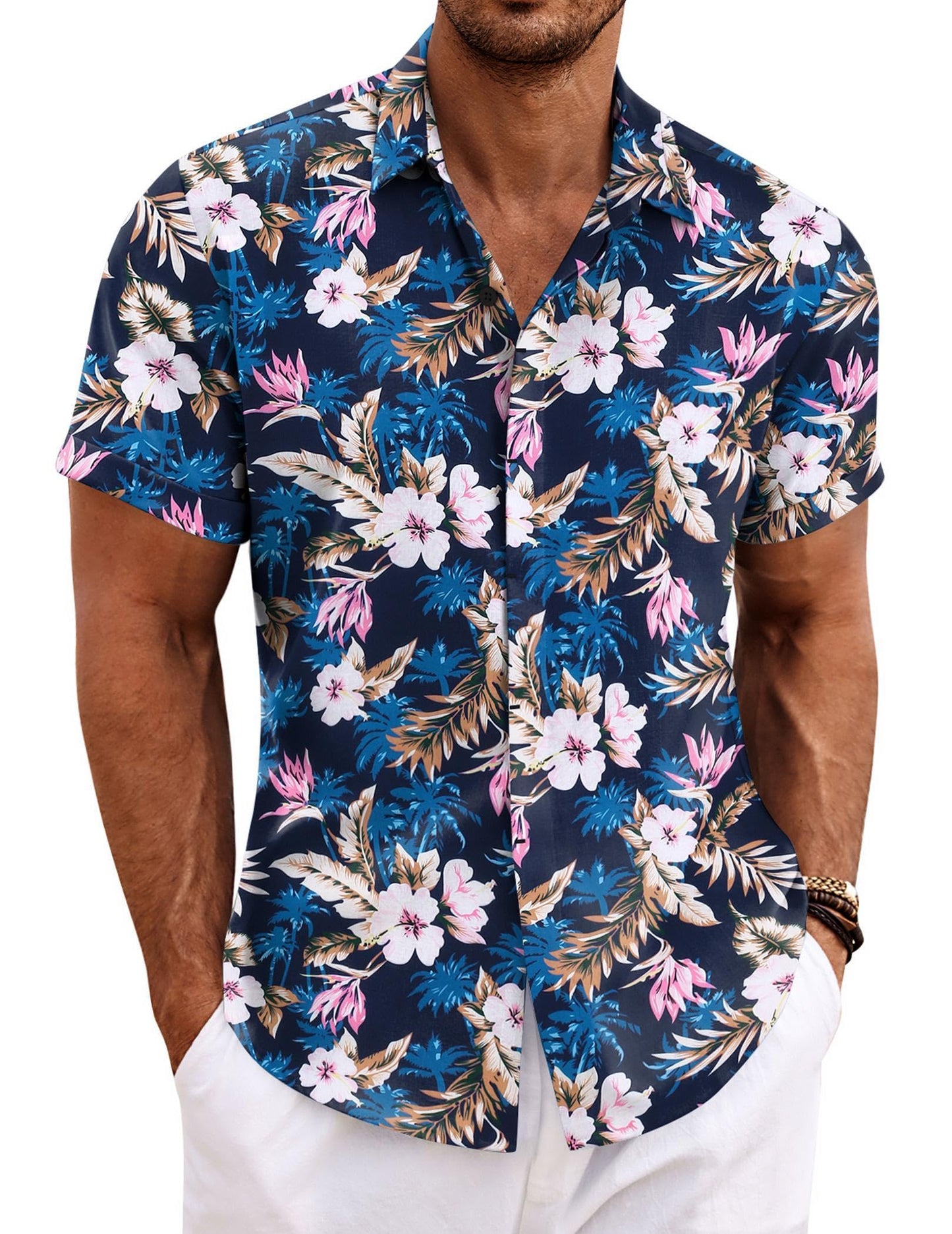HOTCOOFANDY Men's Linen Shirts Short Sleeve Casual Shirts Button Down Shirt for Men Beach Summer Wedding Shirt