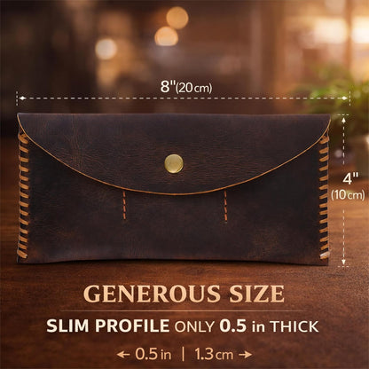 HOTGenuine Leather Currency Pouch Wallet, Slim Travel Money Organizer with 3 Card Slots & Snap Closure, Handmade Cash Holder for Bills & Cards, Money Bag for Men & Women, 8 x 4 in