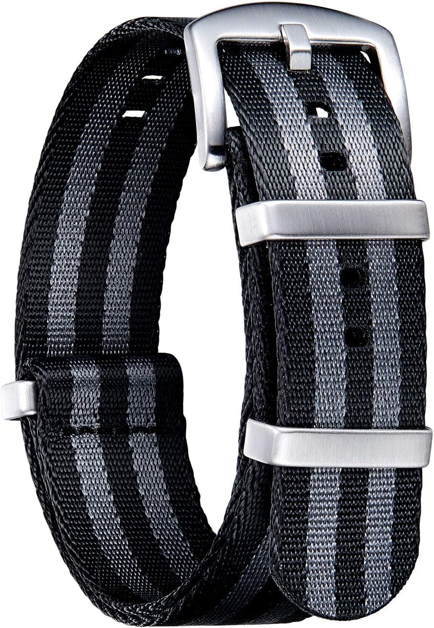 HOTBINLUN Nylon Watch Band 18mm,20mm,22mm,24mm Rugged Military Replacement Watch Straps Silver&Black Stainless Buckle Heavy-Duty Wristband For Traditional Men Women Watches