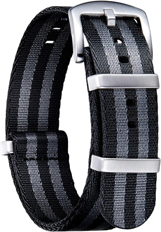 HOTBINLUN Nylon Watch Band 18mm,20mm,22mm,24mm Rugged Military Replacement Watch Straps Silver&Black Stainless Buckle Heavy-Duty Wristband For Traditional Men Women Watches