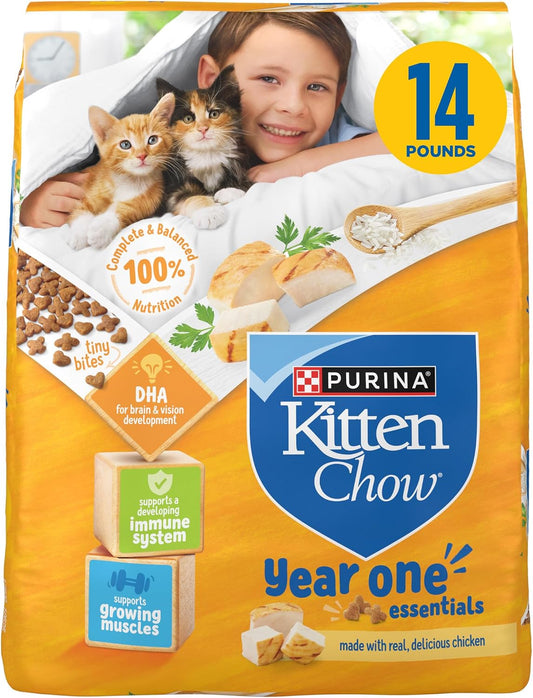 HOTPurina Kitten Chow Year One Essentials with Real Chicken High-Protein Complete and Balanced Dry Kitten Food with Essential Nutrients - 14 lb. Bag
