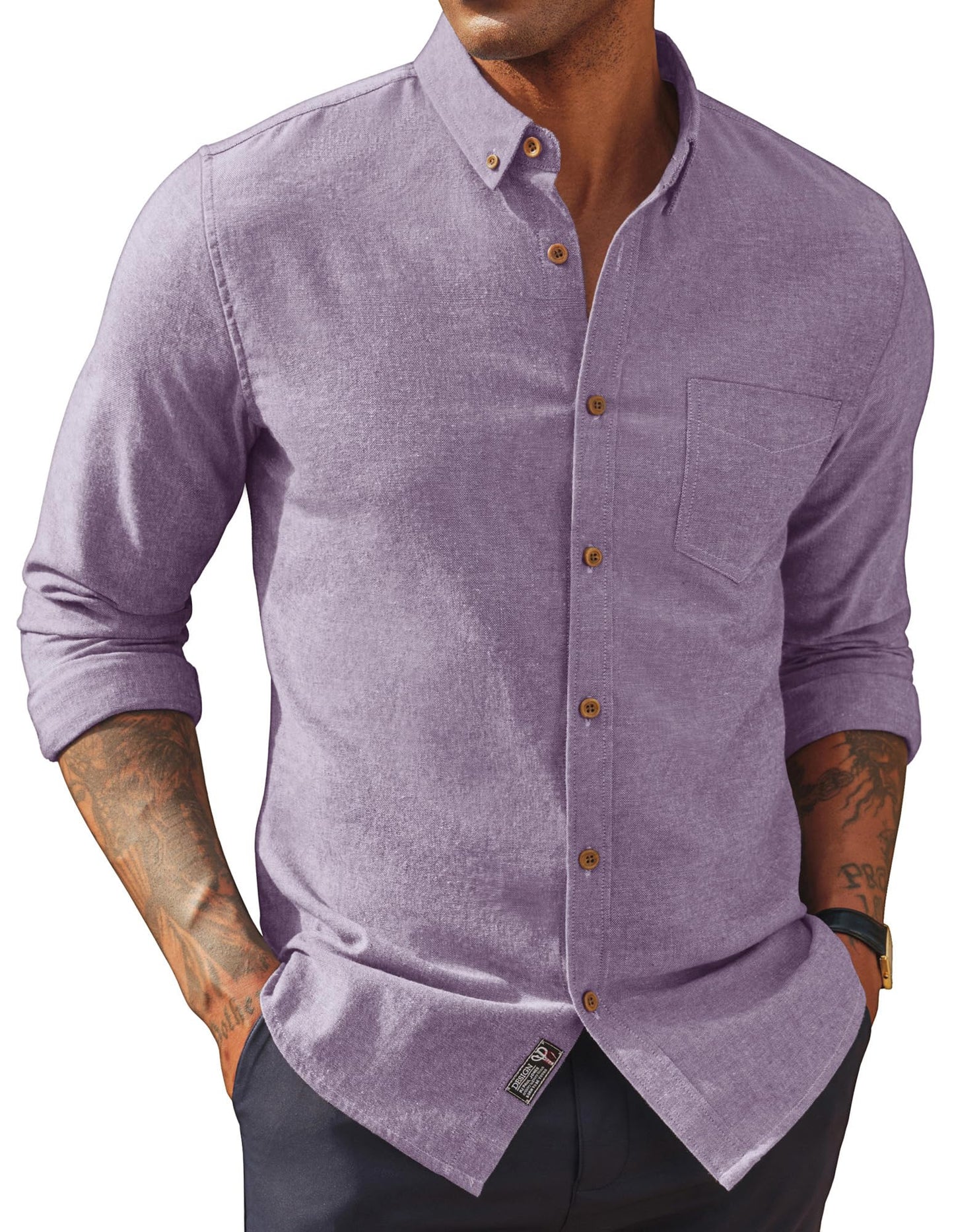 HOTPJ PAUL JONES Mens Dress Shirts Linen Button Down Business Casual Shirts | Long Sleeve, Classic Fit, Cotton Linen, Untucked Shirts for Beach Summer Wedding,Spring Fall Winter, Lightweight with Pocket