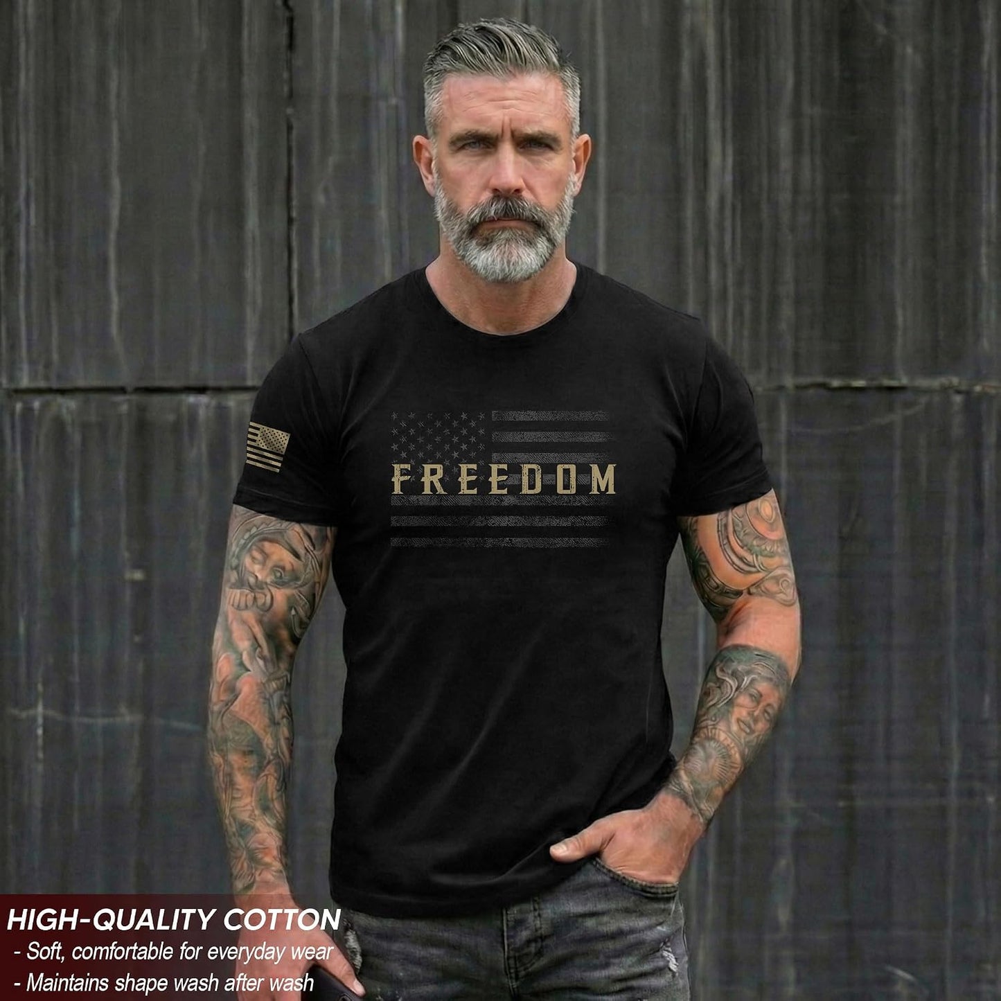 HOTAmerican Freedom Shirts for Men, Patriotic Shirts for Men | Patriotic shirt featuring freedom-themed graphics and American flag-inspired details with a bold heritage design