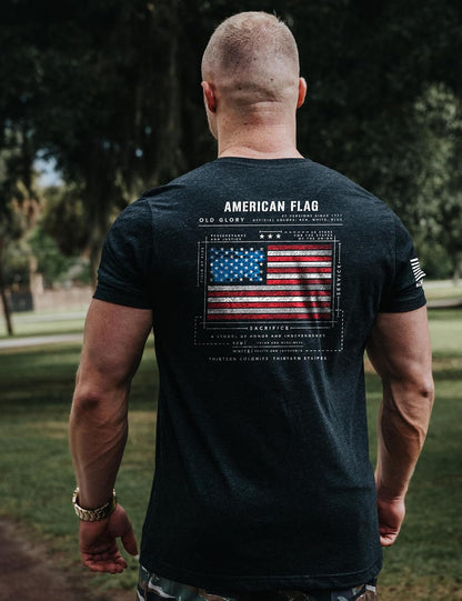 HOTNine Line Old Glory Flag Schematic T-Shirt for Men | Patriotic American Flag Freedom Shirt, USA Made Veteran Owned Apparel