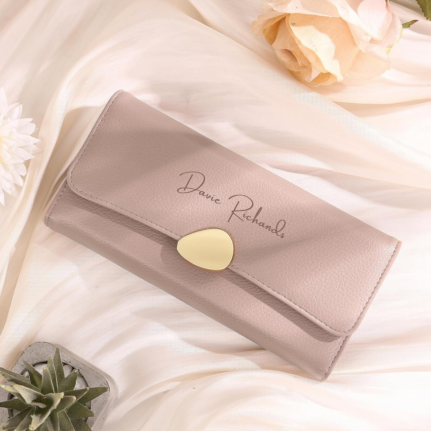 HOTPersonalized Wallets for Women – Custom Name & Photo Leather Purse, Long and Large Capacity Wallet, Mothers Day Christmas Gift for Mom Wife, Valentines Day Gifts for Girlfriend (Style 1)