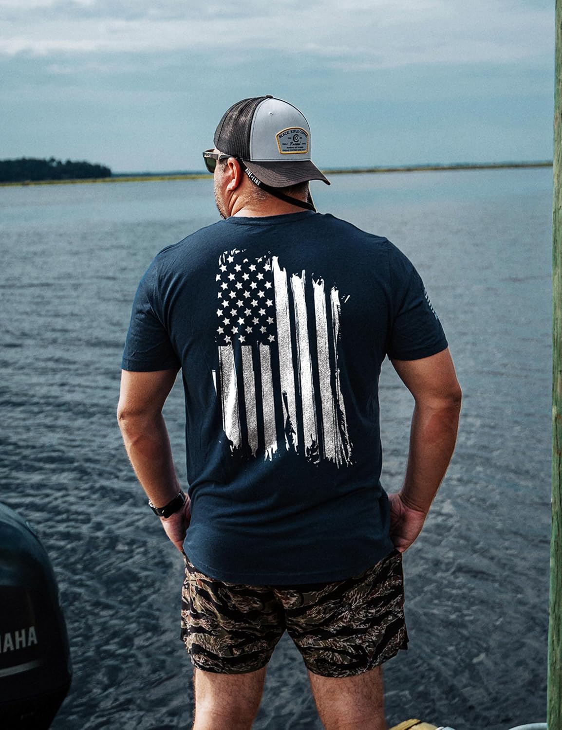 HOTNine Line American Flag T-Shirt for Men, USA Made Patriotic Shirt | Military Veteran Shirt, Freedom Shirt, 9 Line Apparel, America