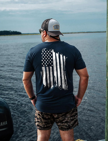 HOTNine Line American Flag T-Shirt for Men, USA Made Patriotic Shirt | Military Veteran Shirt, Freedom Shirt, 9 Line Apparel, America