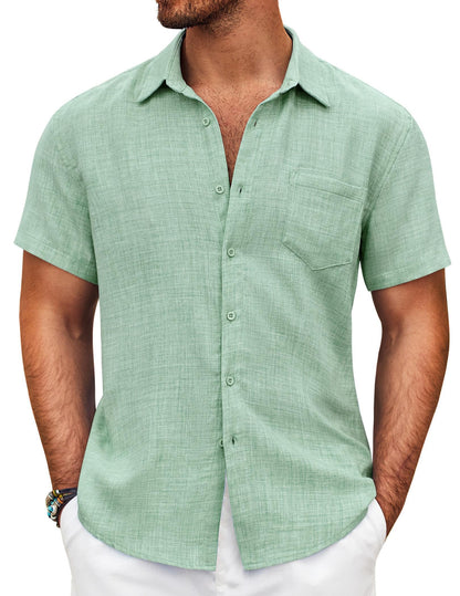 HOTCOOFANDY Mens Button Down Short Sleeve Shirt Casual Shirts Summer Beach Textured Shirts with Pocket