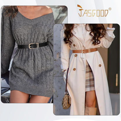 HOTJASGOOD 3 Pack Women Leather Belts For Jeans Dresses Pants Ladies Faux Leather Waist Belt with Gold Buckle