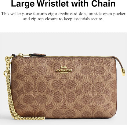 HOTCoach Women's Crossgrain Leather Wristlet W Chain