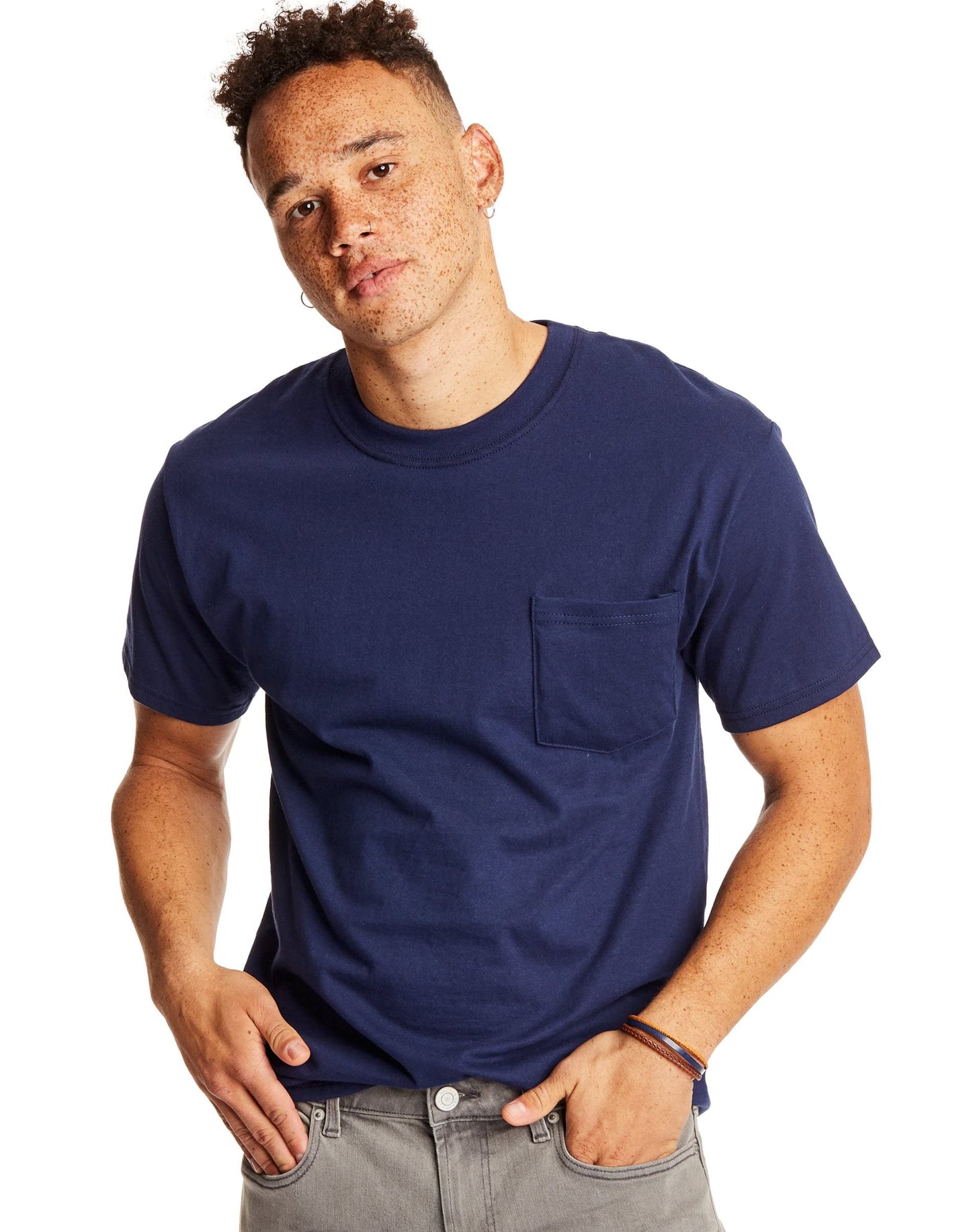 HOTHanes Men's Beefy-t Pocket, Heavyweight Cotton Pocket Tee for Men, Full-Cut T-Shirt, 1 Or 2 Pack